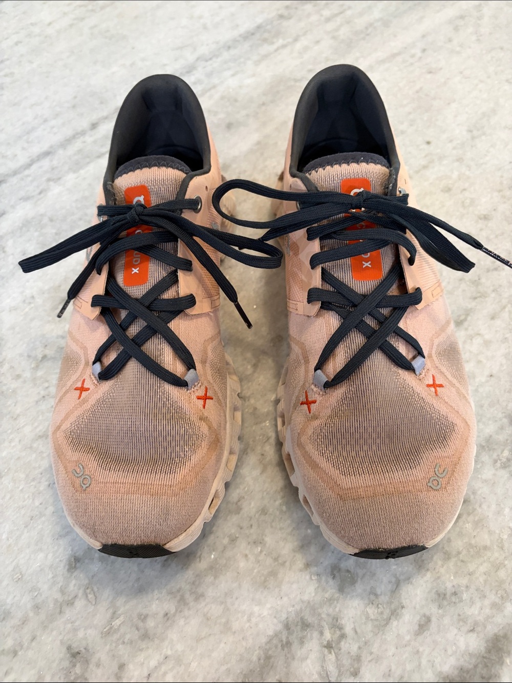 On Running Women Peach and Black Cloudrunning Sneakers